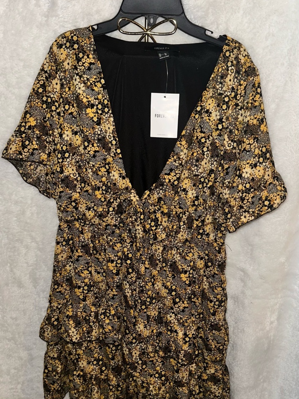 Forever 21 Black and Yellow Floral V-Neck Tunic